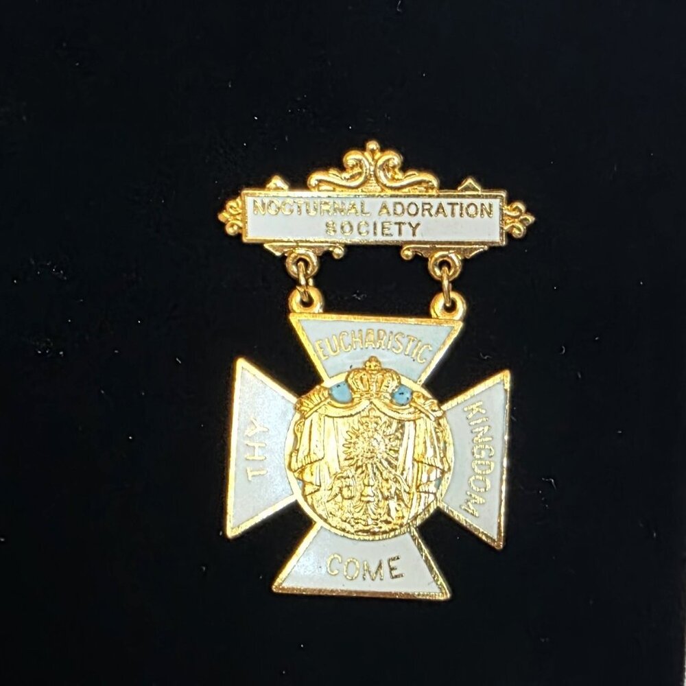Vintage 1960s Eucharistic Medal Cross Nocturnal Adoration Society Large Brooch
